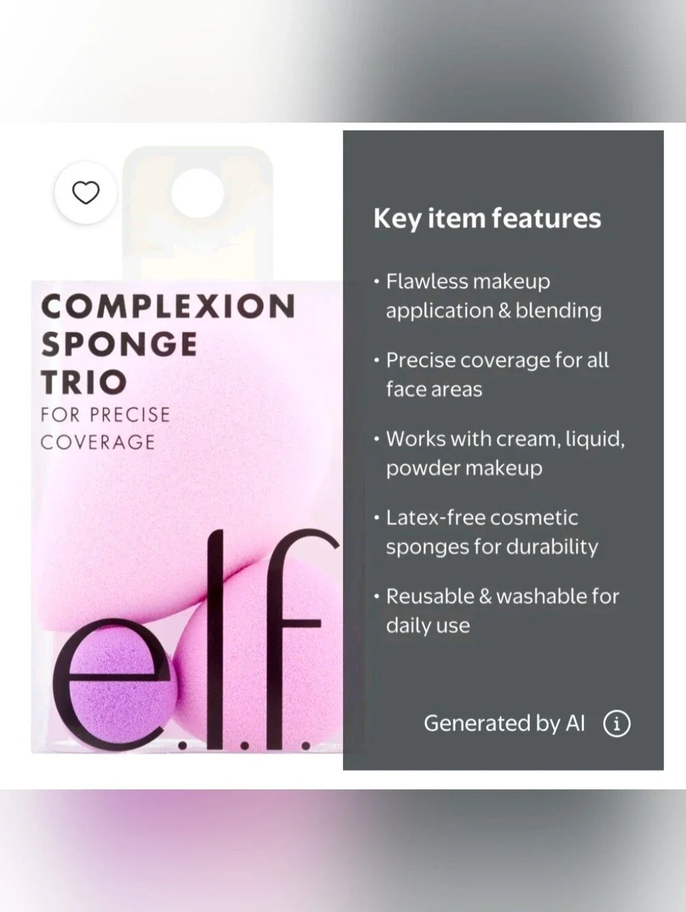 e.l.f. Complexion Sponge Trio - Pink & Lavender. Precise Coverage. NEW IN BOX